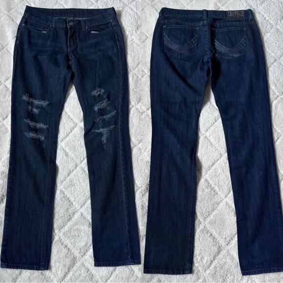 Victoria's Secret PINK | Bling Dark Wash Distressed Skinny Jeans | Size 4 - Picture 1 of 15